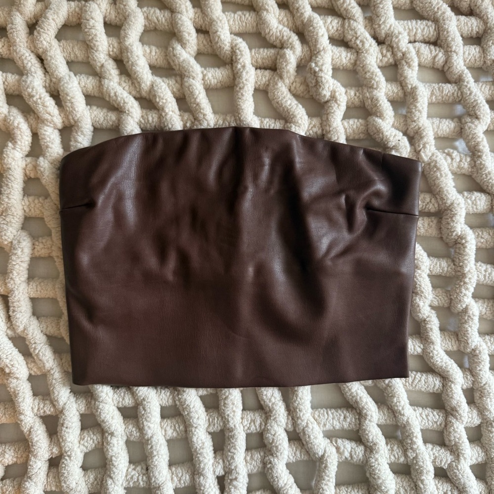 Skims brown leather tube top